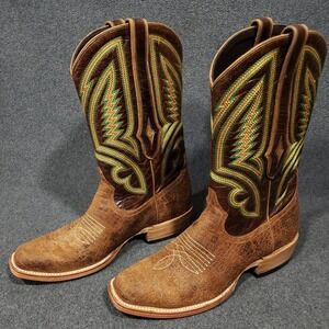 Johnny Ringo Cowboy Boots Mens 11 Brown Leather Square Toe Embroidered JR240301